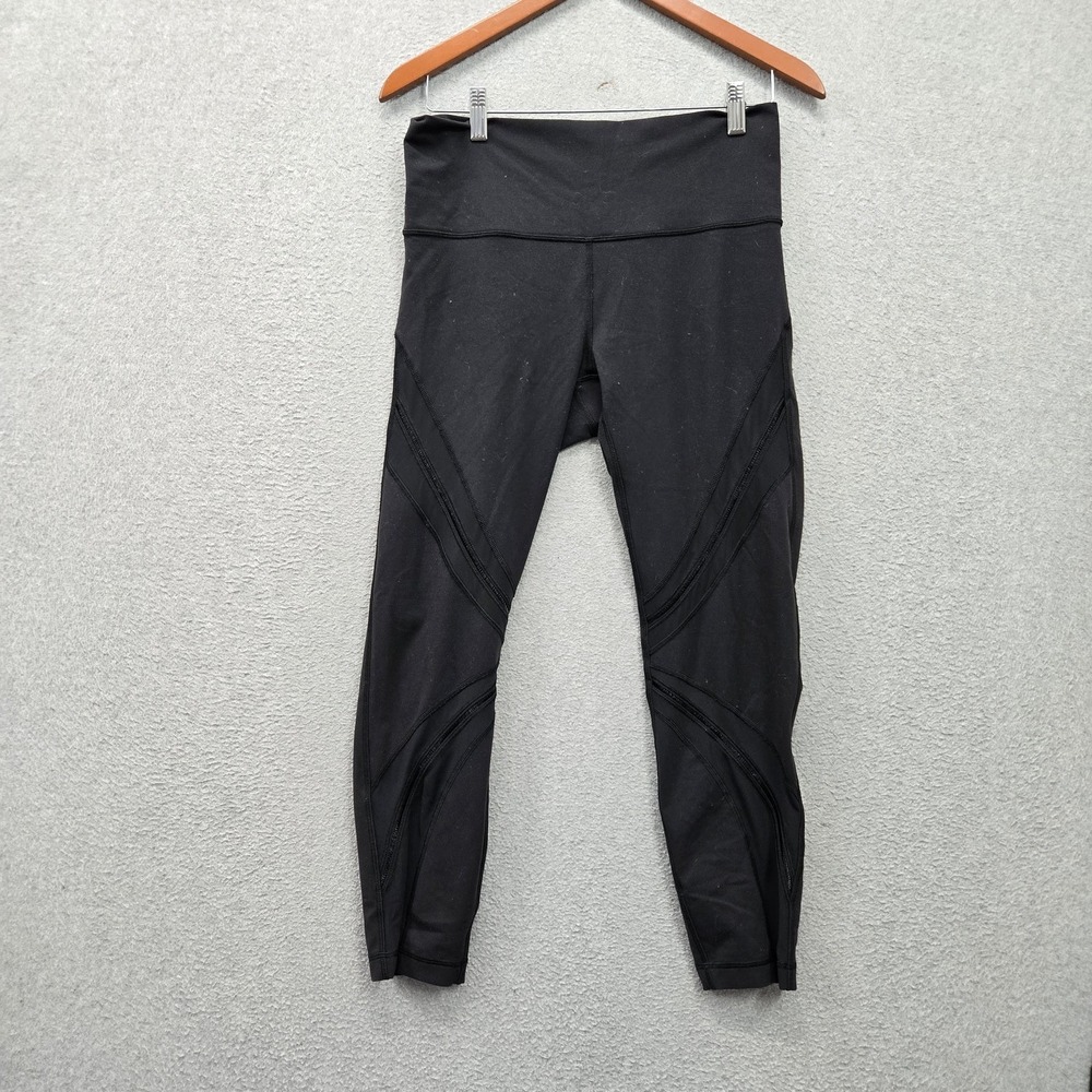 Lululemon Women Activewear Pants 10 Black Leggings Cropped Mesh 22" Inseam